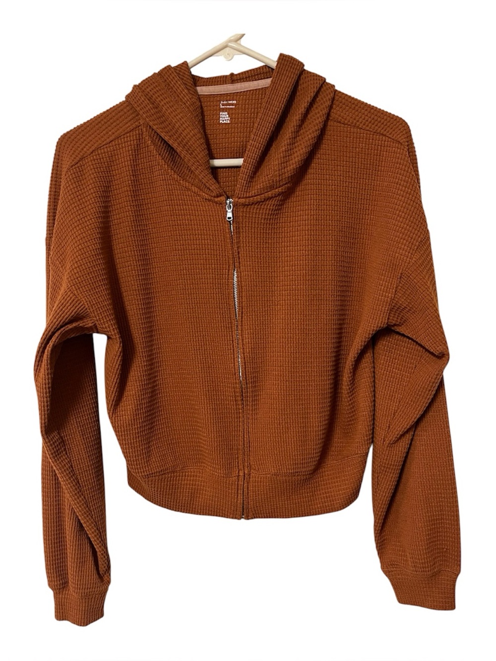 Gilly Hicks Womens Size L Full-Zip Athleisure Crop Jacket Brown Waffle Knit